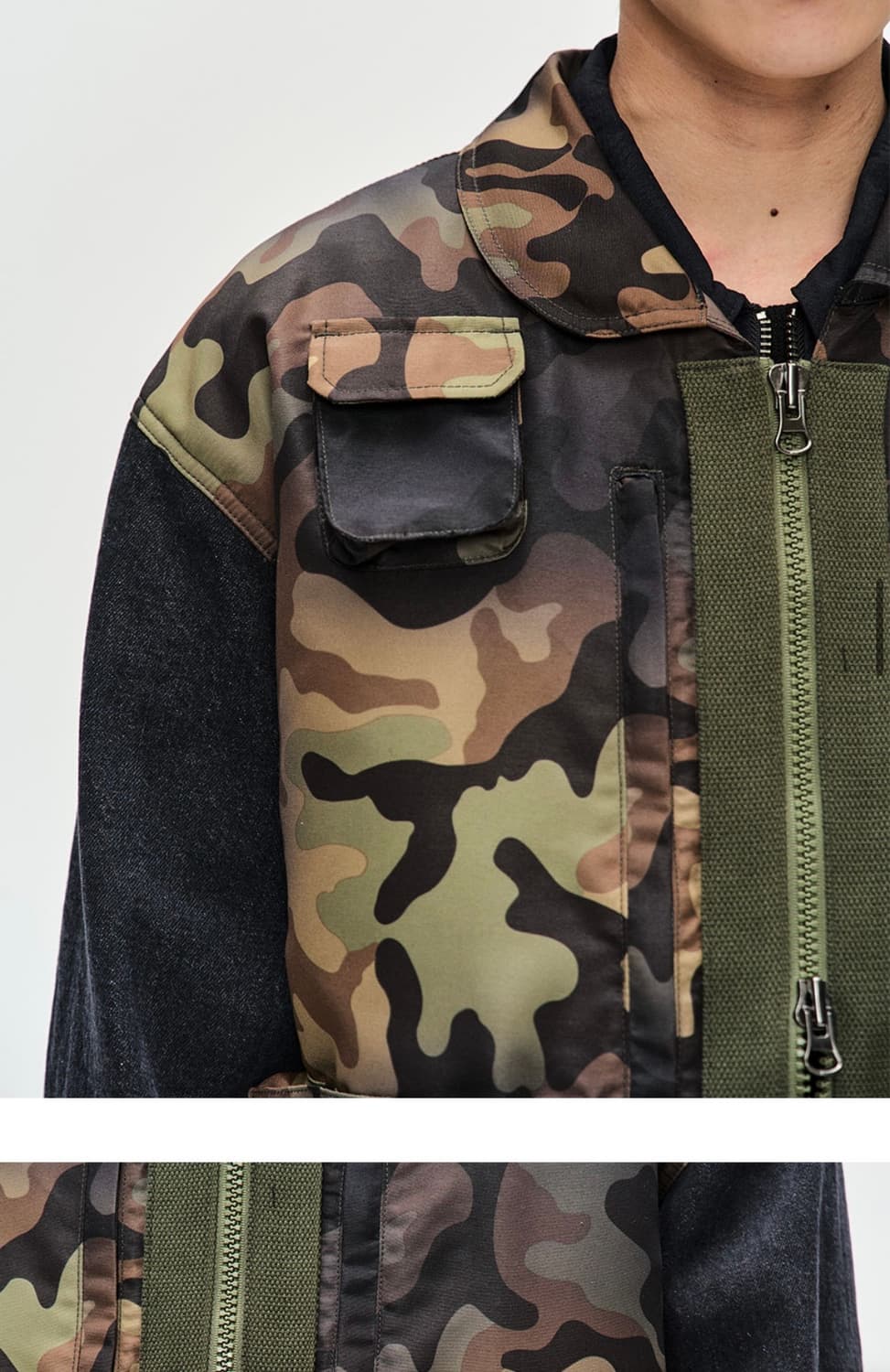 Camouflage Zip-Up Denim Jacket Black 상품이미지5