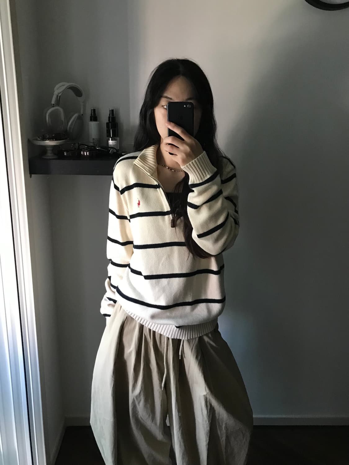 폴로 랄프로렌 포니 스트라이프 코튼 반집업 니트 상품이미지1