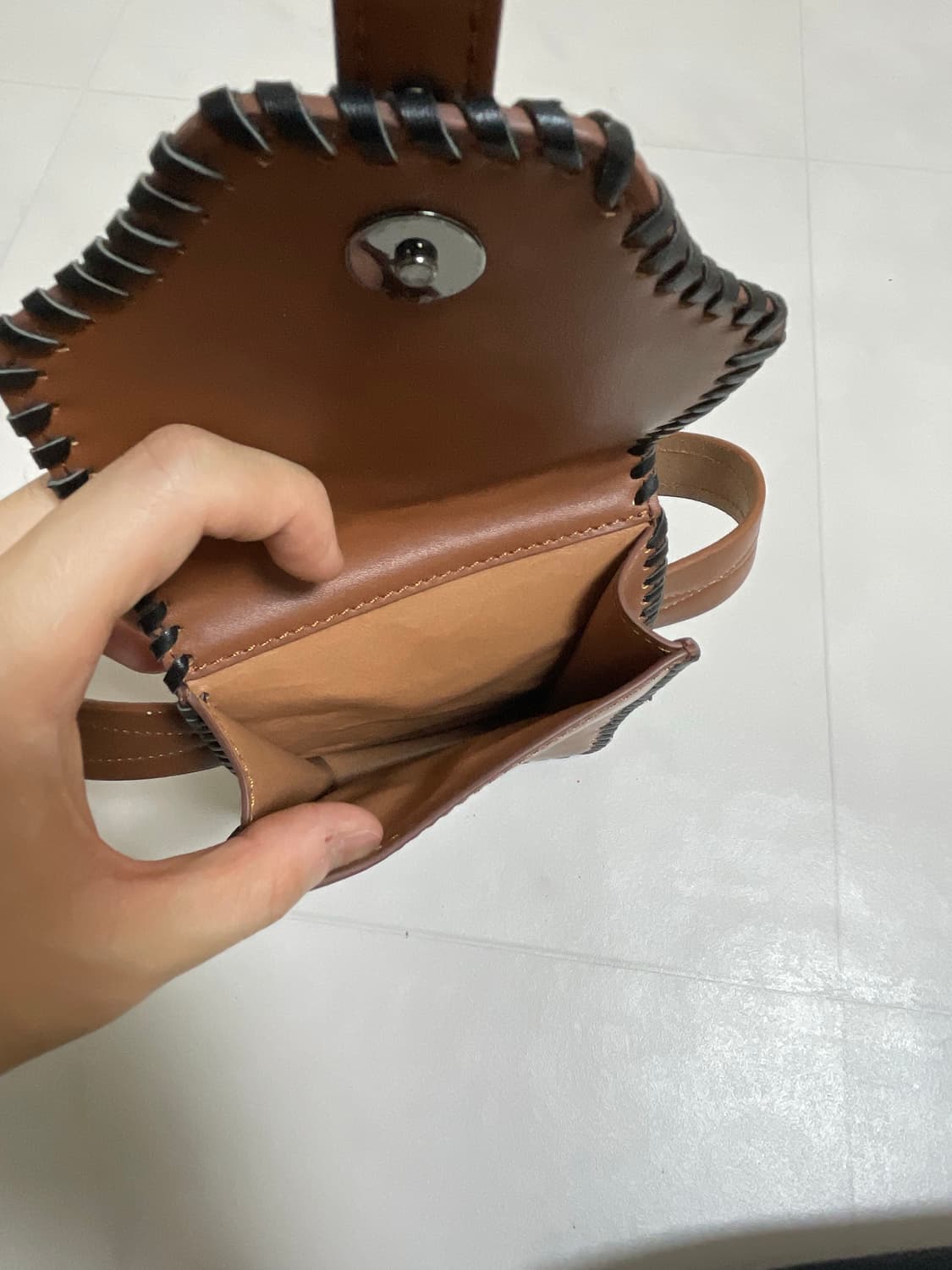 Brown leather whipstitch western belt ba 상품이미지3