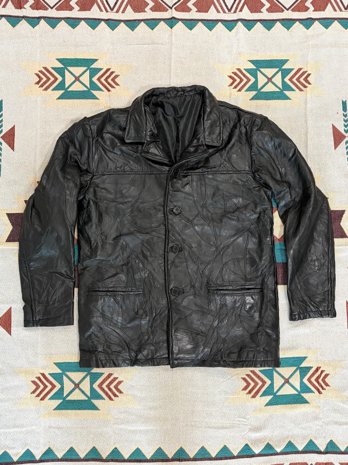 90s 제팬 양가죽 올드 레더 패치워크 카코트 상품이미지1