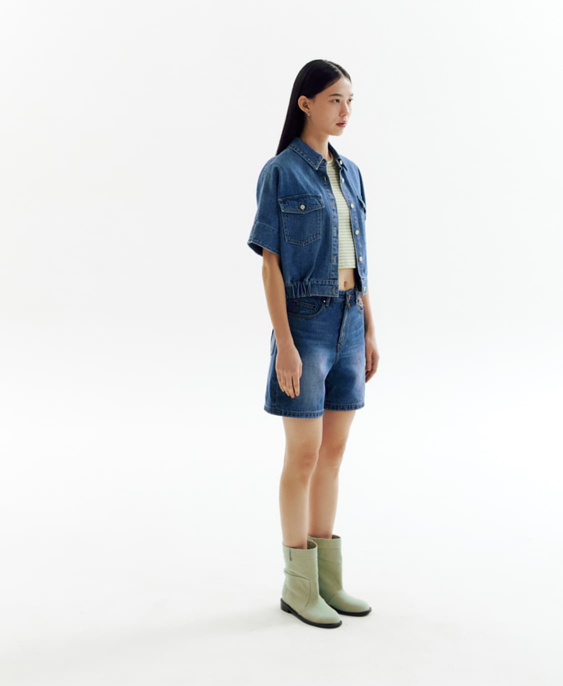 CHOWOO 프리미엄 데님셔츠 빈티지 웨스턴 크롭 트러커 청자켓 상품이미지3