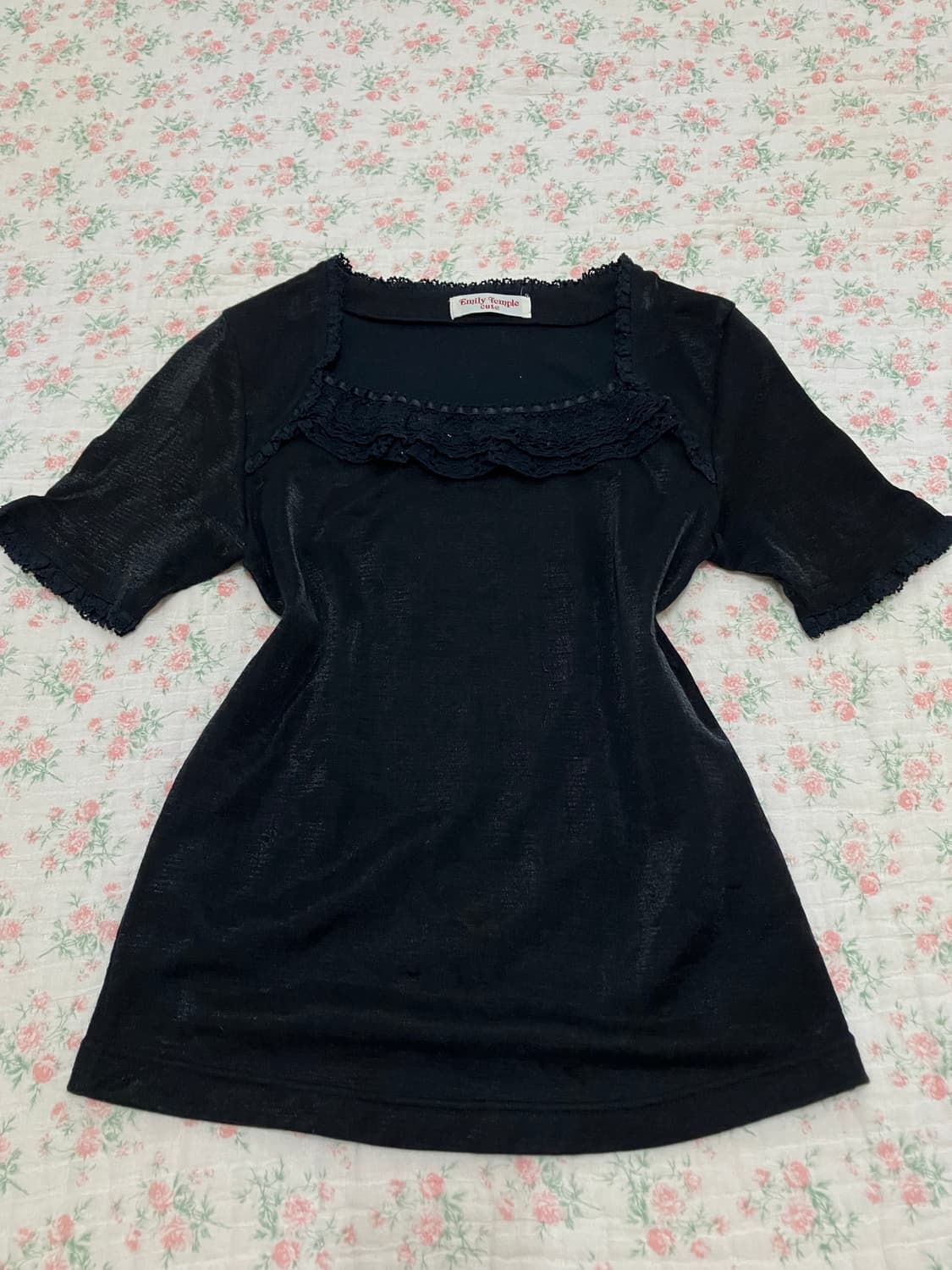 빈티지 블랙 크로셰 레이스 반팔 1109 모리걸 y2k 스트릿 갸루 펑키 상품이미지3