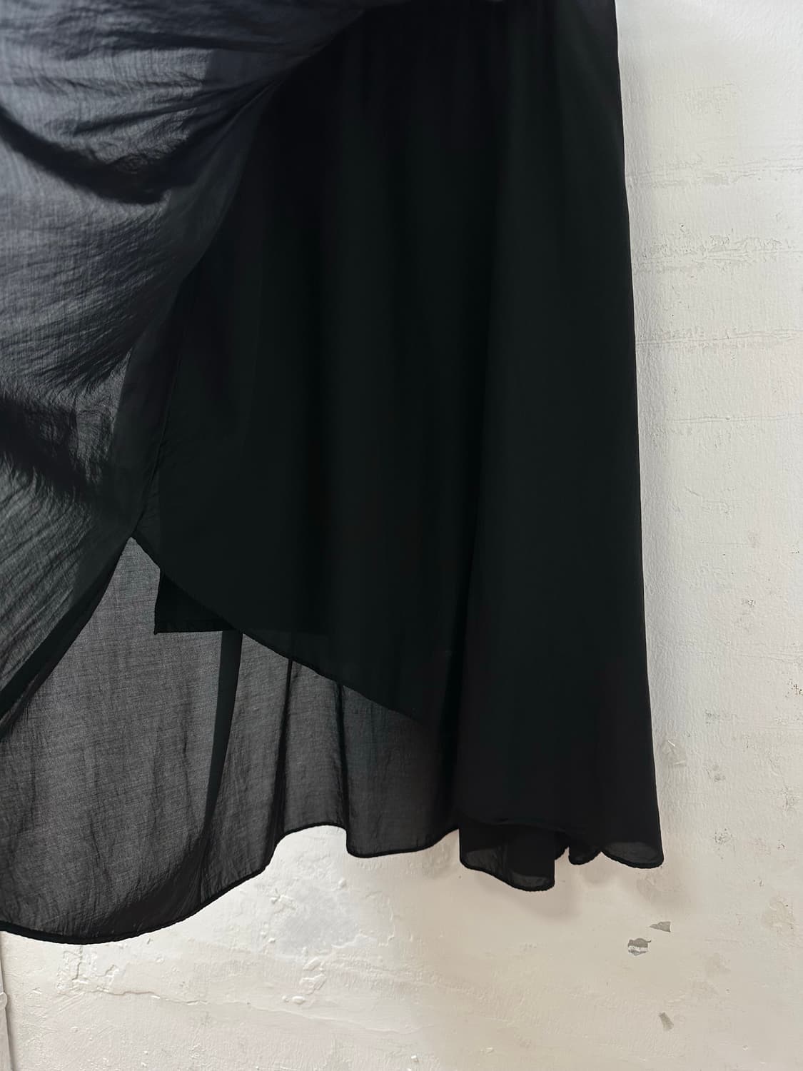 일본빈티지 Simplicite 블랙 레이어드 쉬폰 언발 드레이프 스커트 상품이미지3