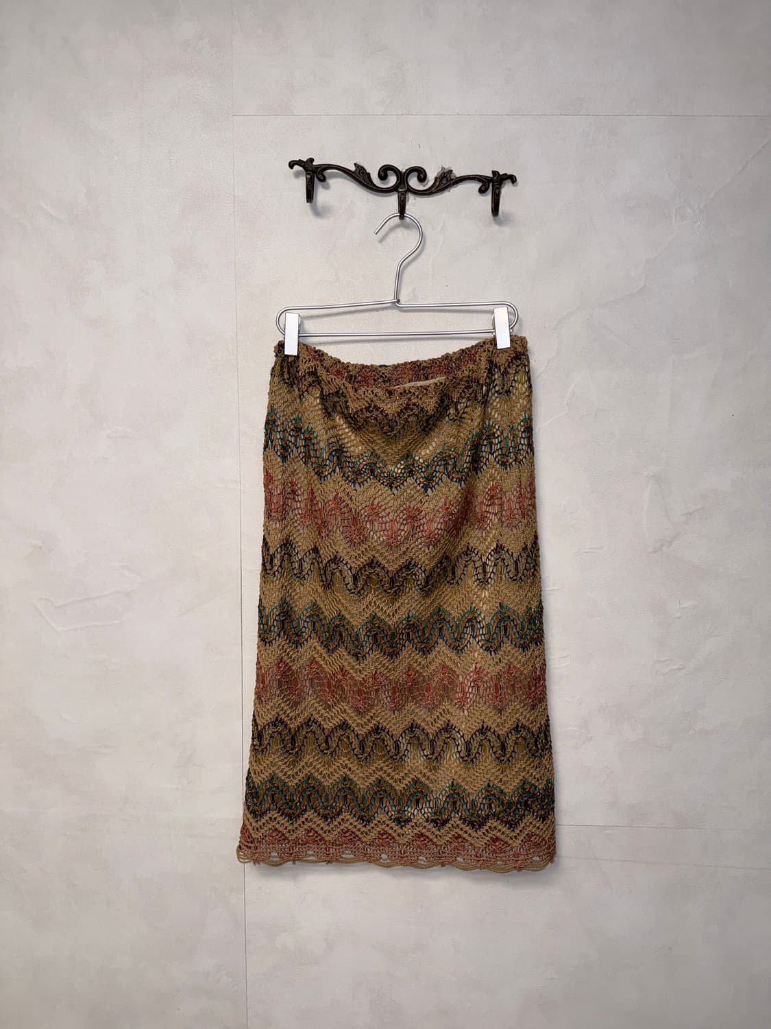 Beige ethnic hippie net banding skirt 상품이미지3