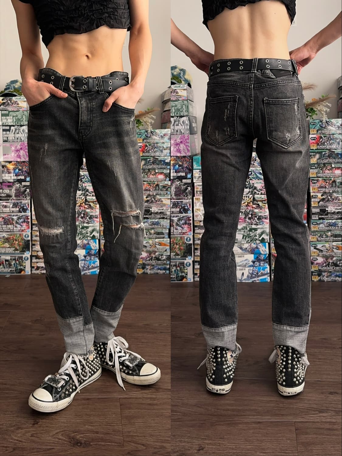 Nine Hertz 디스트레스 & 리프드 진 상품이미지1