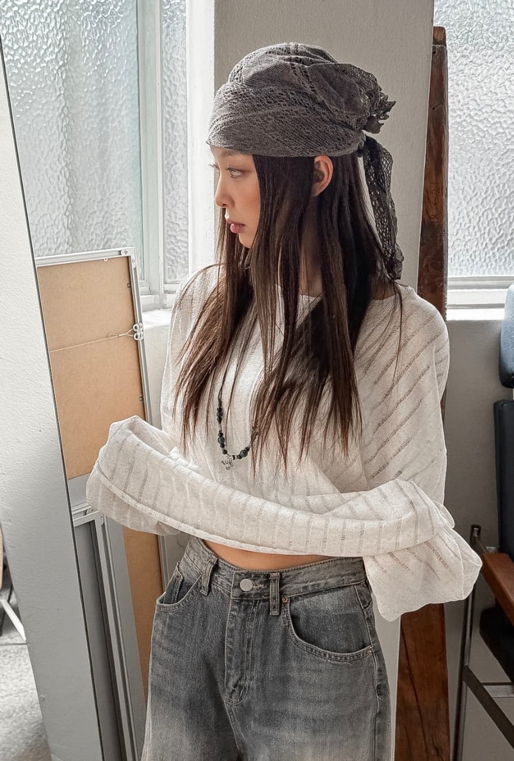 여름 썸머 두건 비니 브라운 상품이미지3