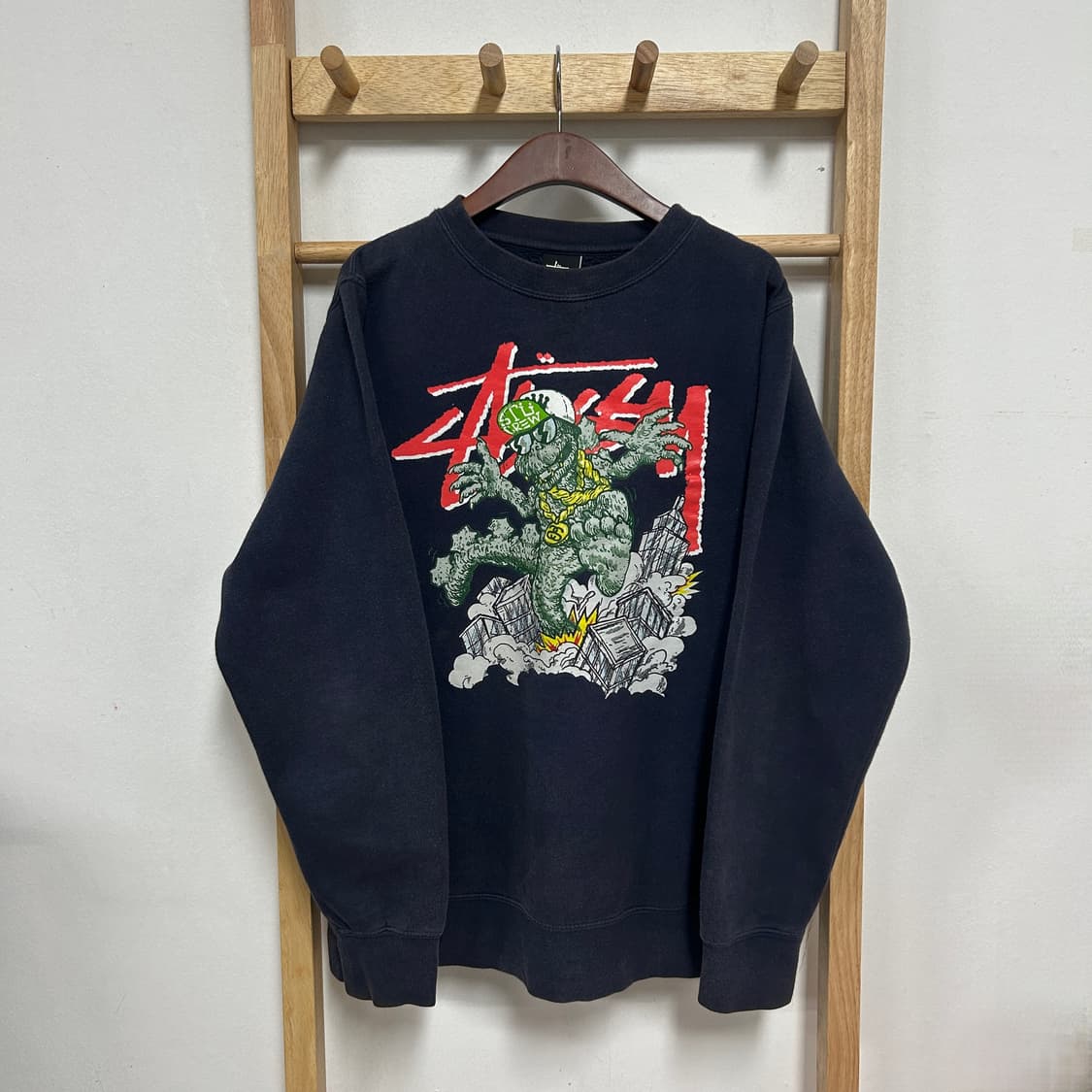 00s 스투시 고질라 그래픽 크루넥 맨투맨 네이비 상품이미지3