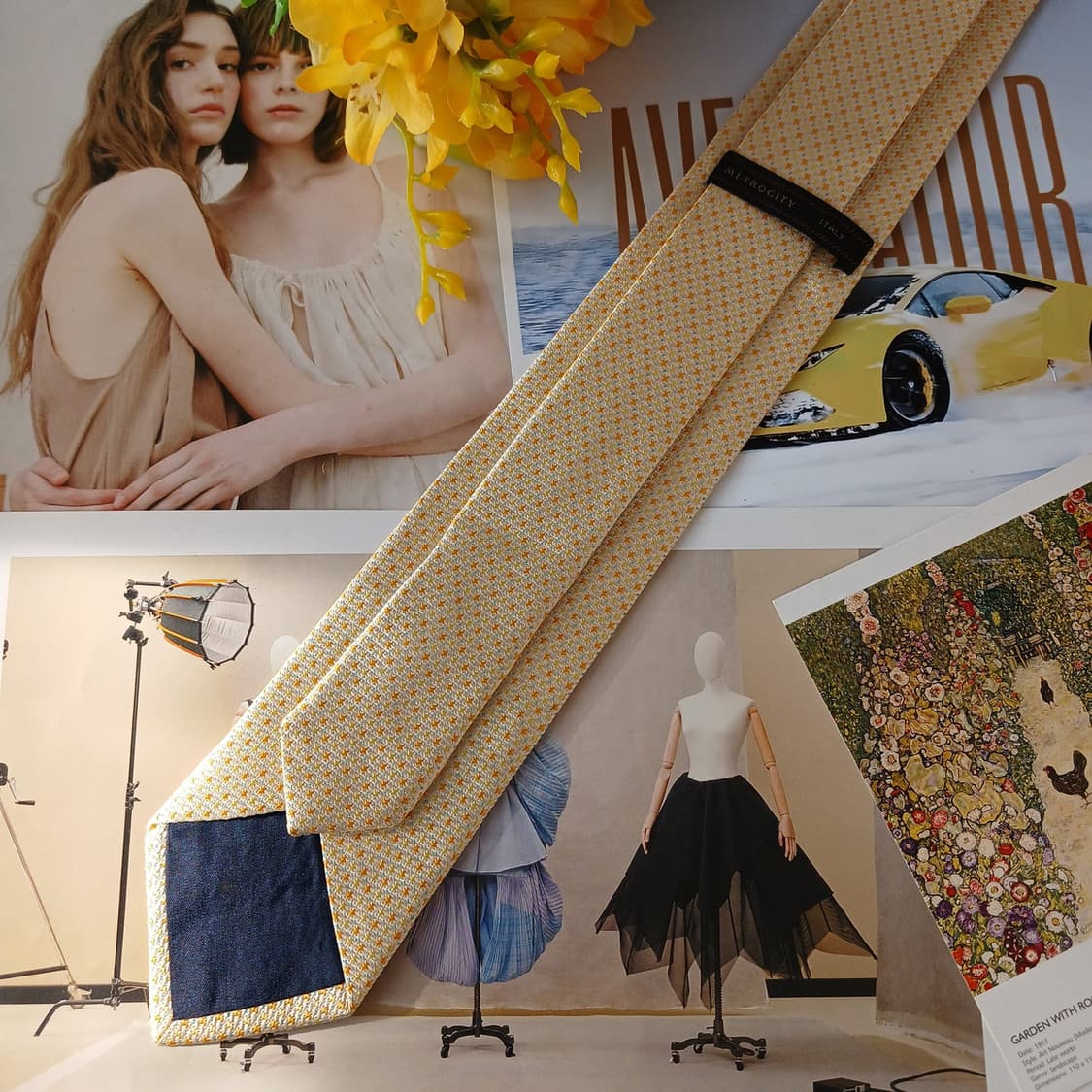 메트로시티 실크 옐로우 미니패턴 슬림넥타이 7.3cm B등급 A19603 상품이미지3