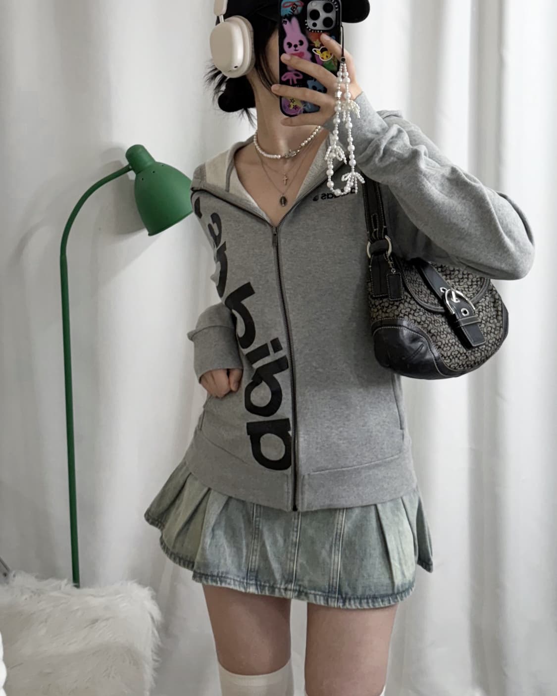 아디다스 그레이 펄 레터링 후드 집업 상품이미지3