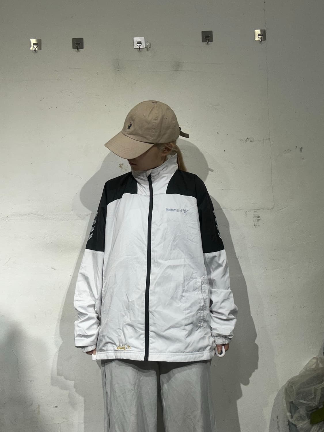 빈티지 화이트 블랙 바람막이 자켓 L 상품이미지2