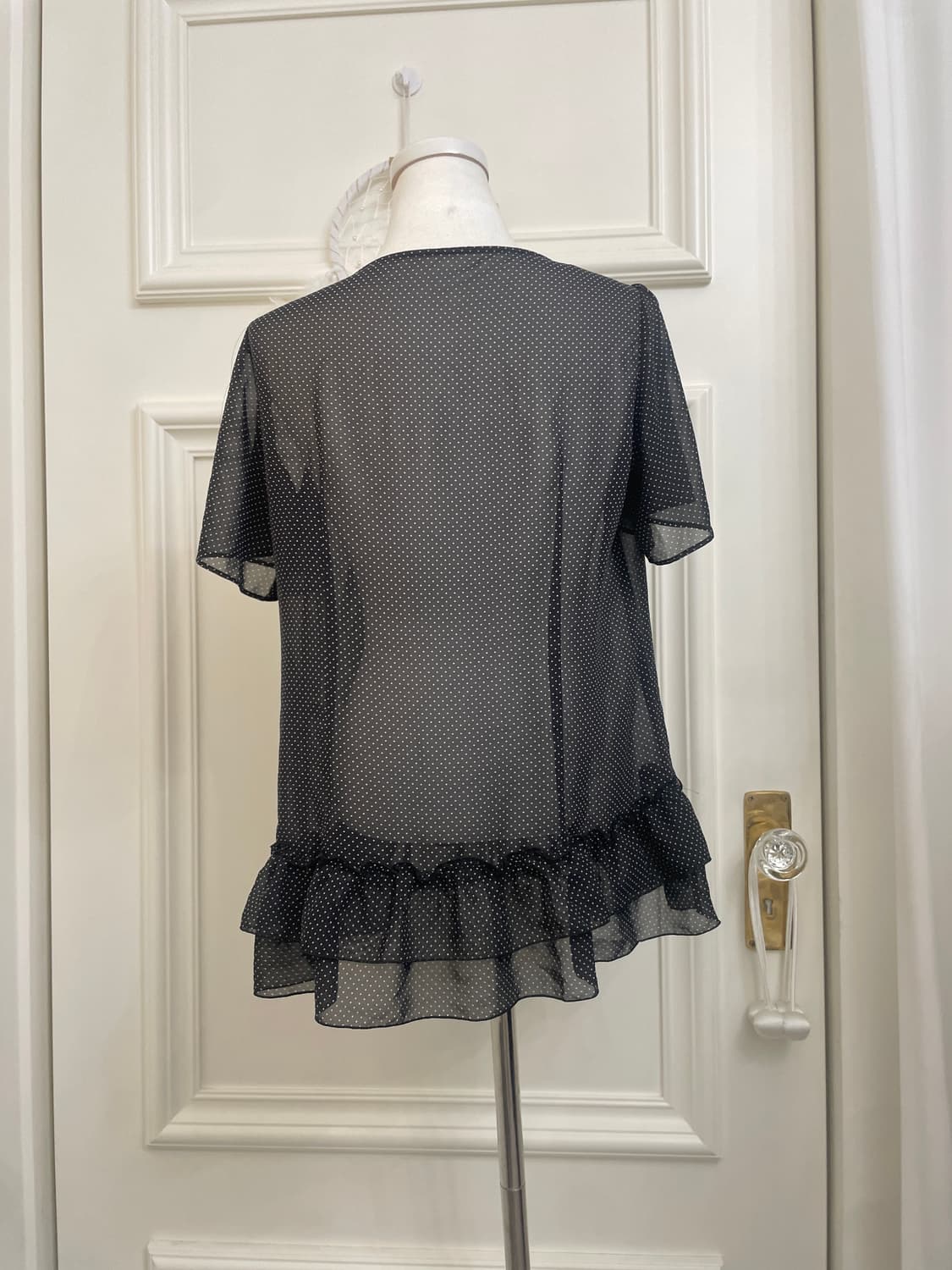 black dot ruffle bow point blouse 상품이미지3