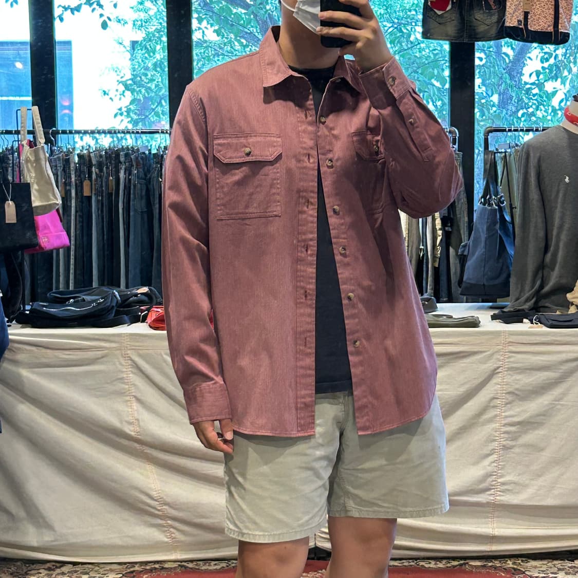 L) Wrangler 랭글러 투포켓 워크웨어 코튼 셔츠 핑크 상품이미지1