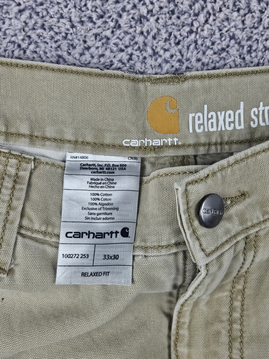 칼하트 코튼 캔버스 카고 포켓 워크 팬츠 ( 33X30 ) / 10622 상품이미지7
