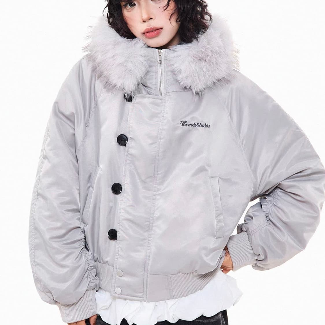 그레이 퍼 후드 자켓 점퍼 무스탕 러프넥 팬시클럽 러브이즈트루 아캄 상품이미지5