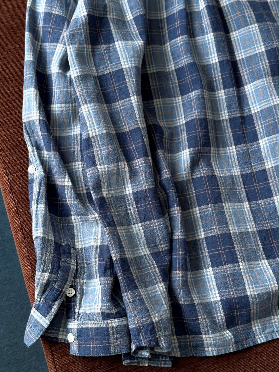 Rough cotton linen design check  shirt 상품이미지4