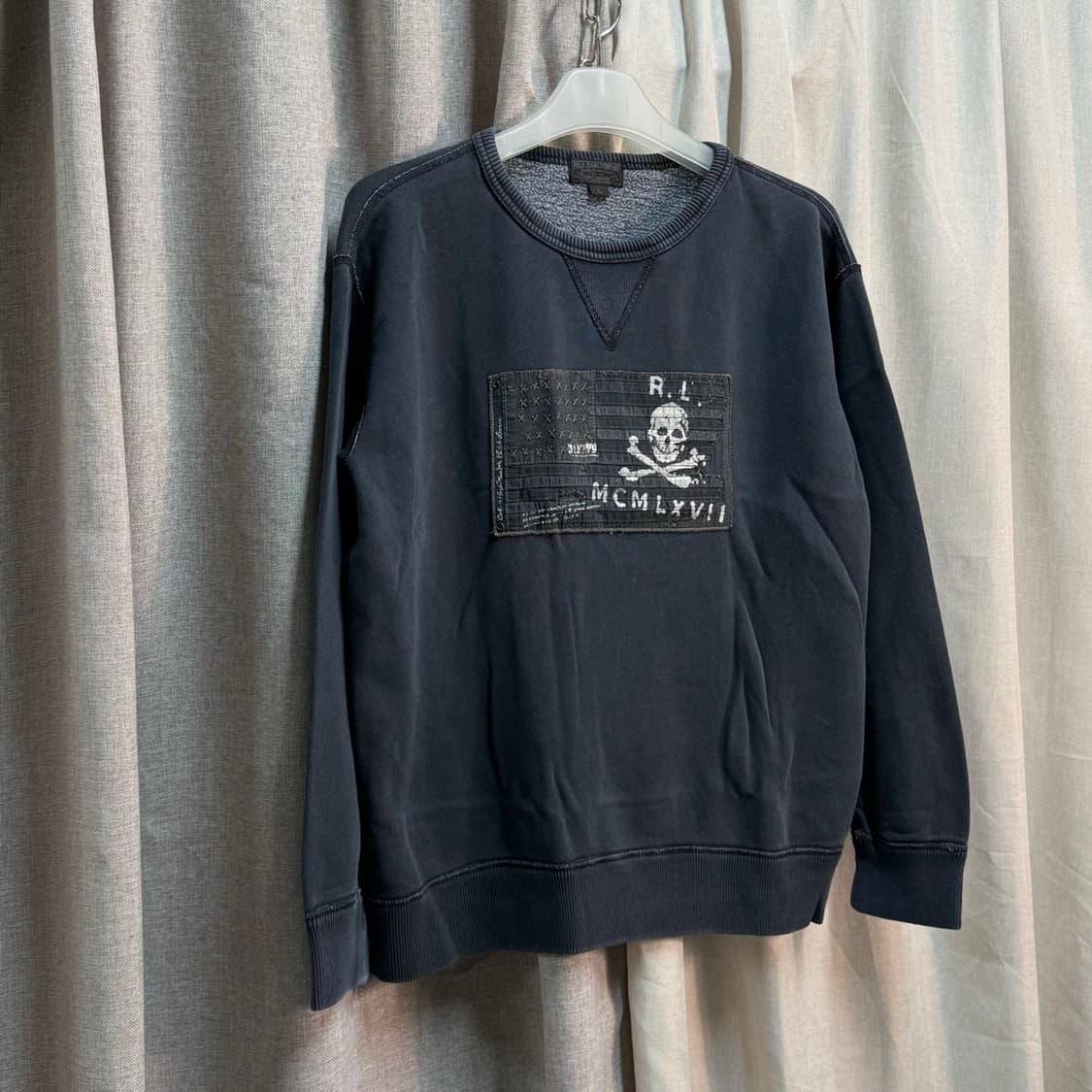 [L] 폴로 진 성조기 스컬 해골 피그먼트 기모 맨투맨 상품이미지1