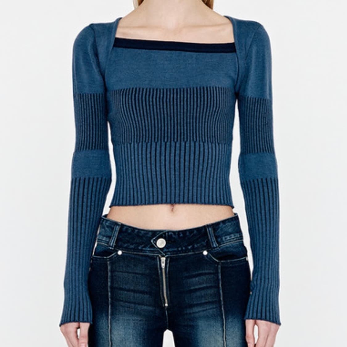 유즈 투톤 볼레로 니트탑 블루(네이비) 상품이미지1