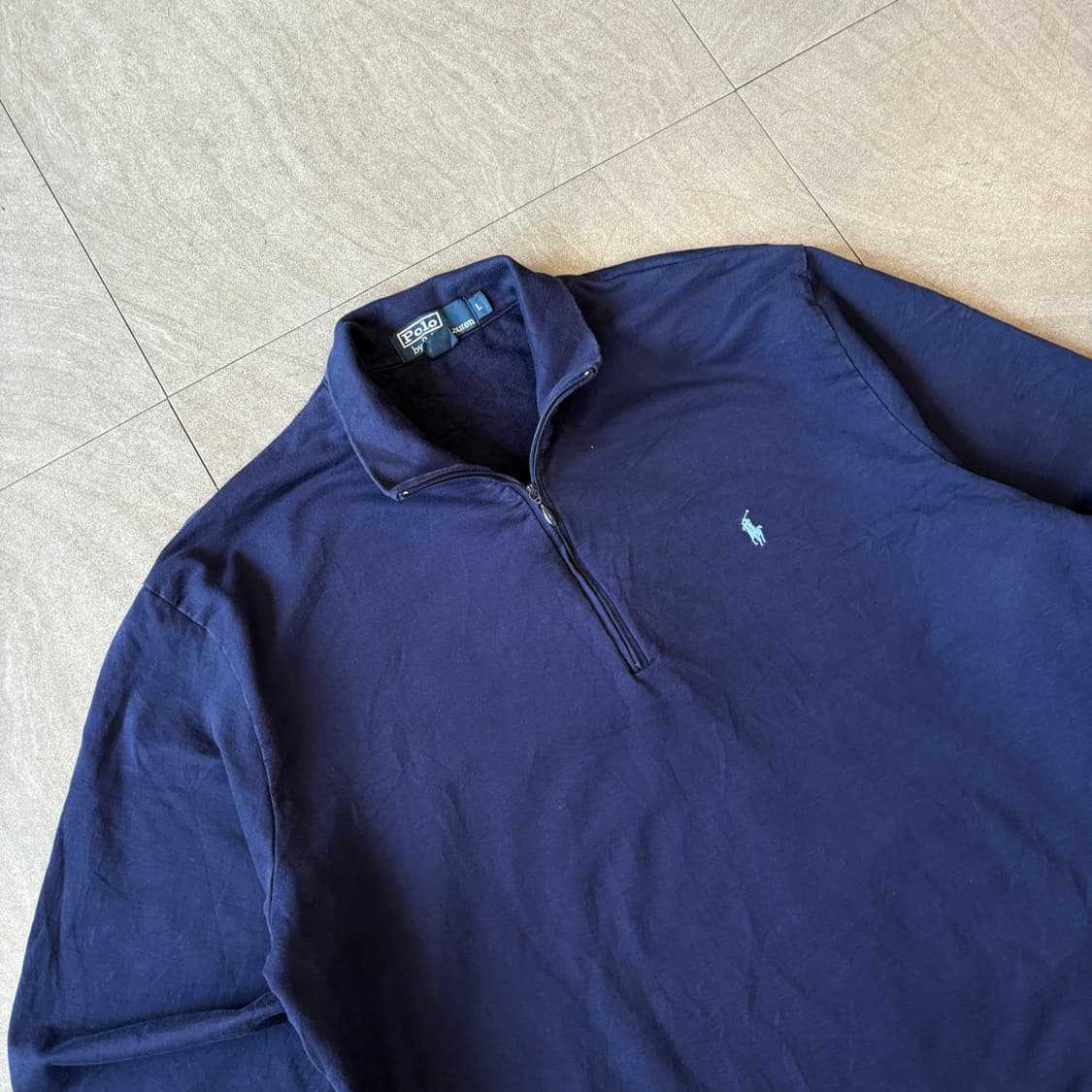 폴로 정품 네이비 피마 코튼 반집업 니트 상품이미지2