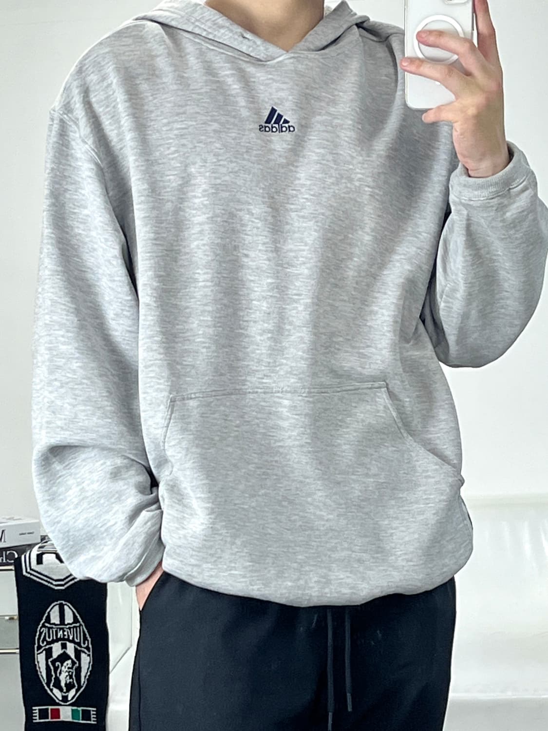 아디다스 트레포일 그레이 오버핏 후드티 L 상품이미지2