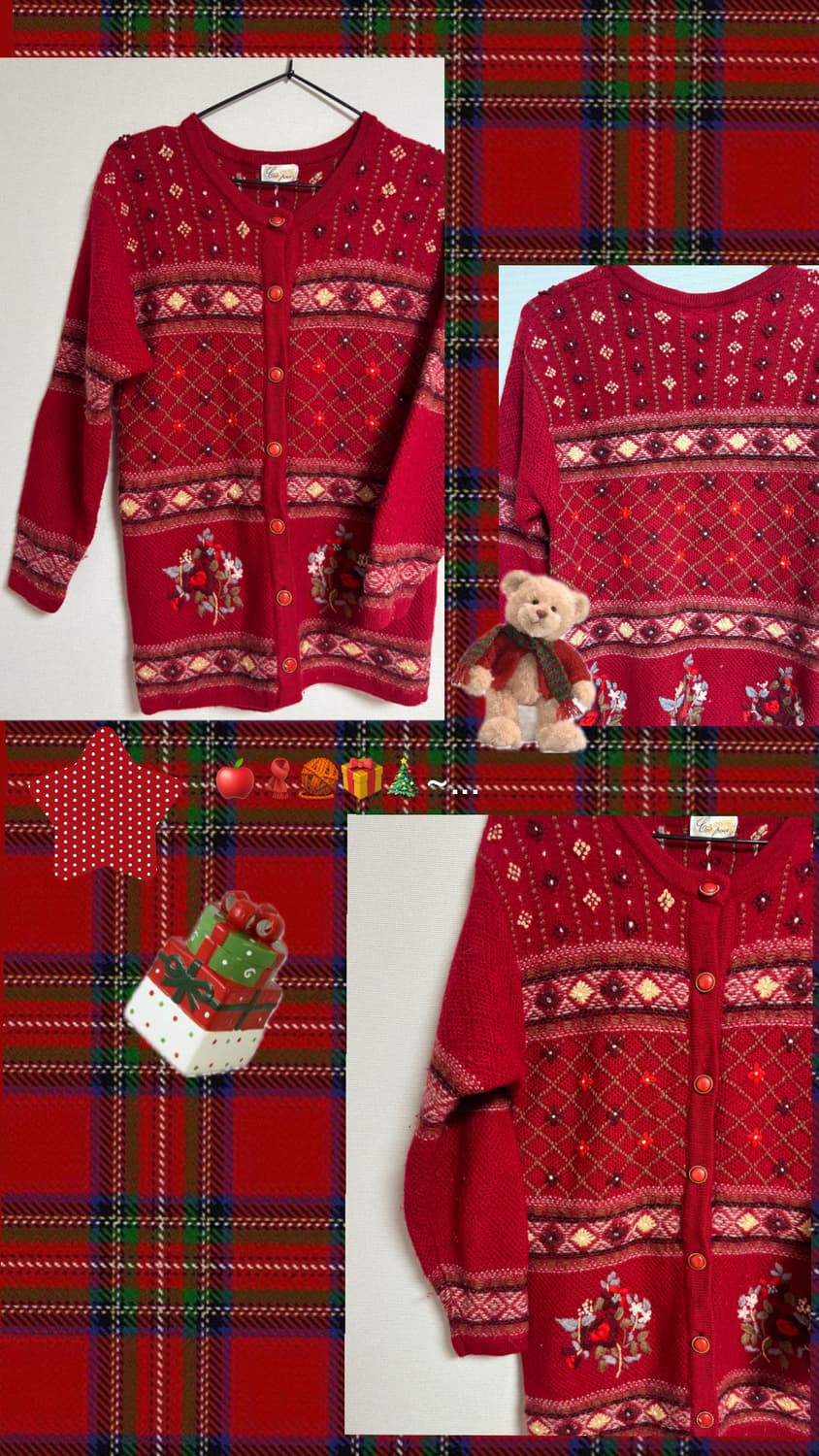 빈티지 꽃 자수 노르딕 니트 가디건 모리걸 히피 하구미 상품이미지1