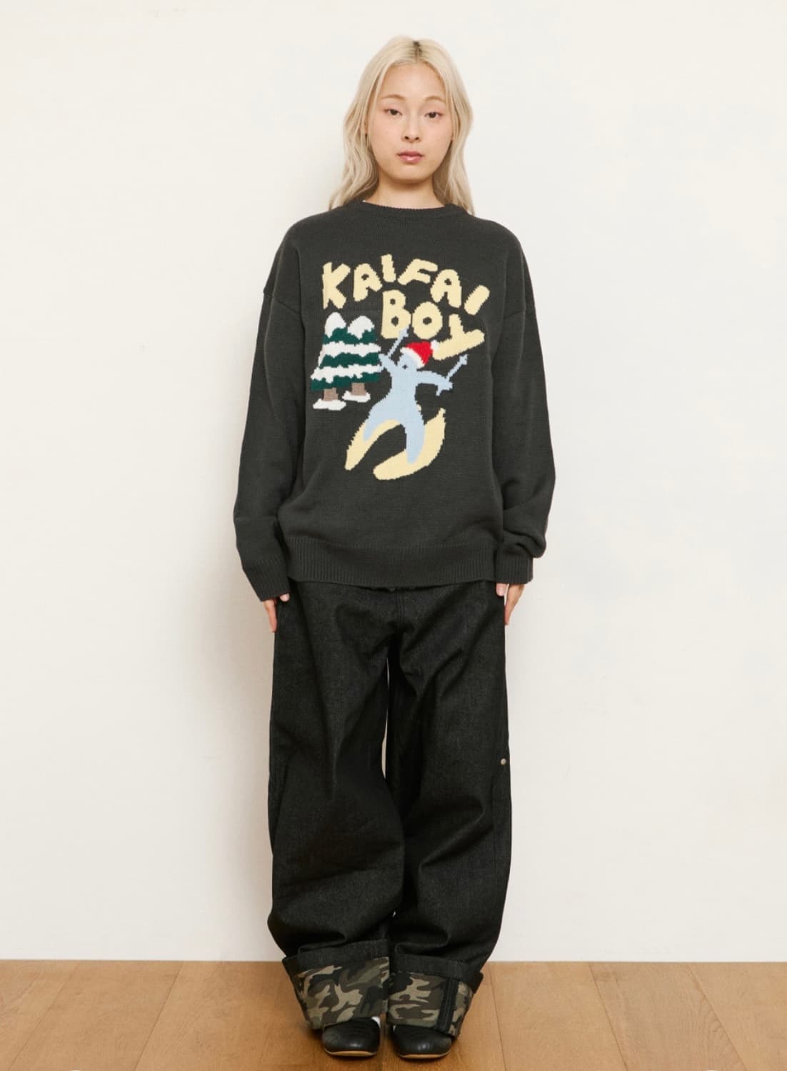 카이파이 스킹 바나나 보이 니트 (차콜) 상품이미지5