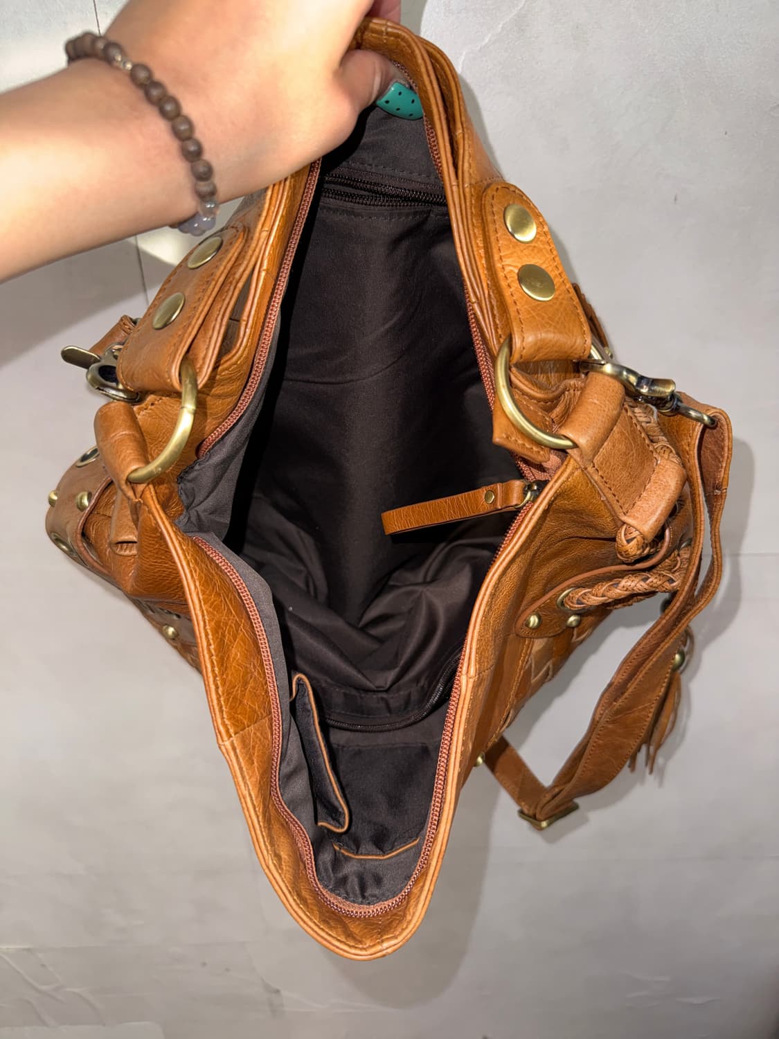 Camel brown woven stud punching 투웨이백 상품이미지6