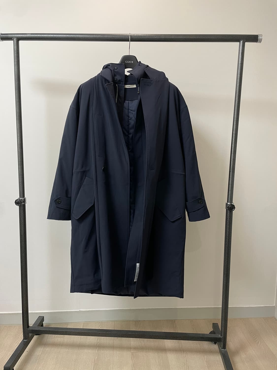(S) Nohant 노앙 네이비 투웨이 오버사이즈 후드 나일론 코트 상품이미지2