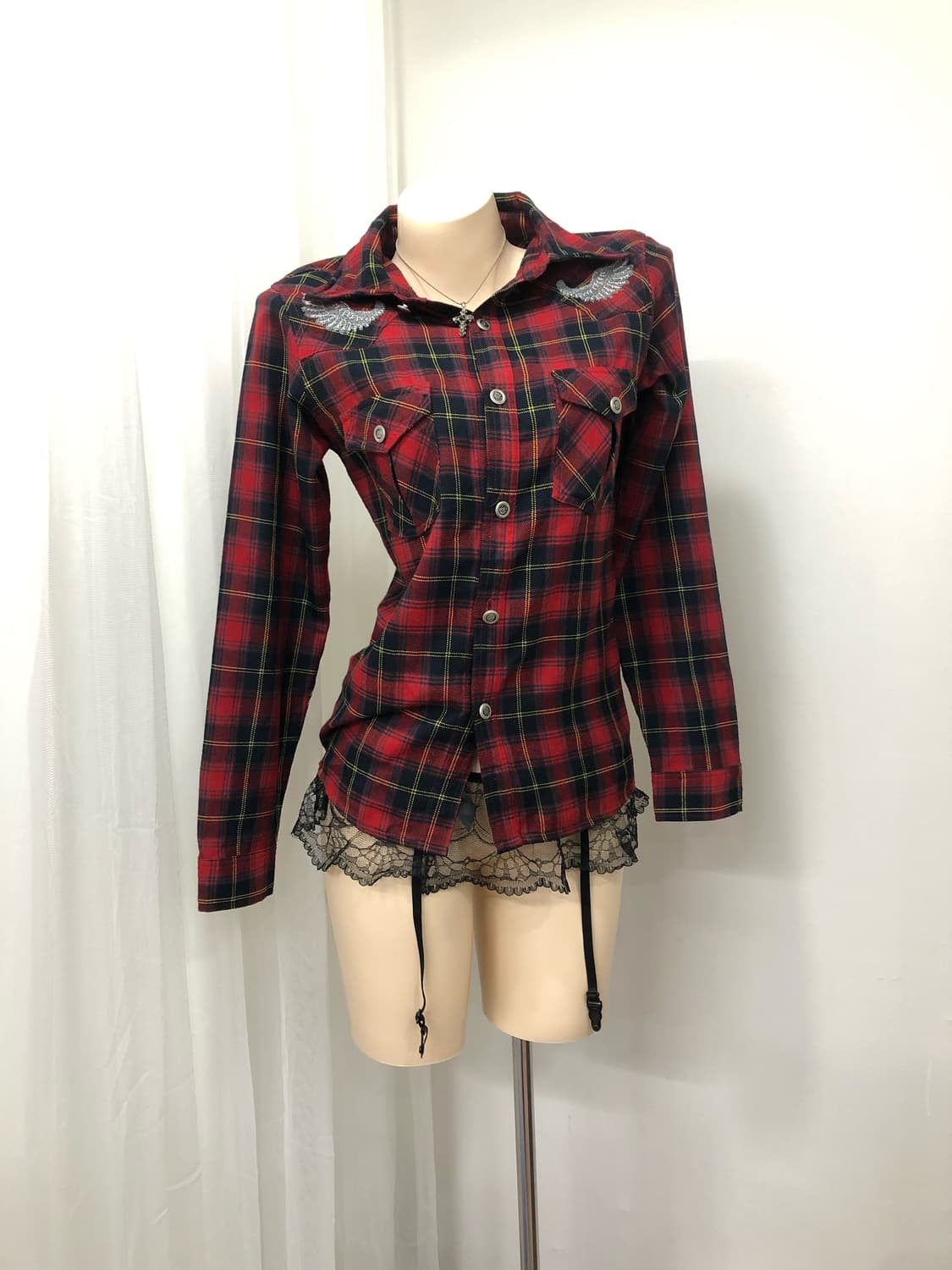 punk graphic red tartan check shirt 상품이미지3