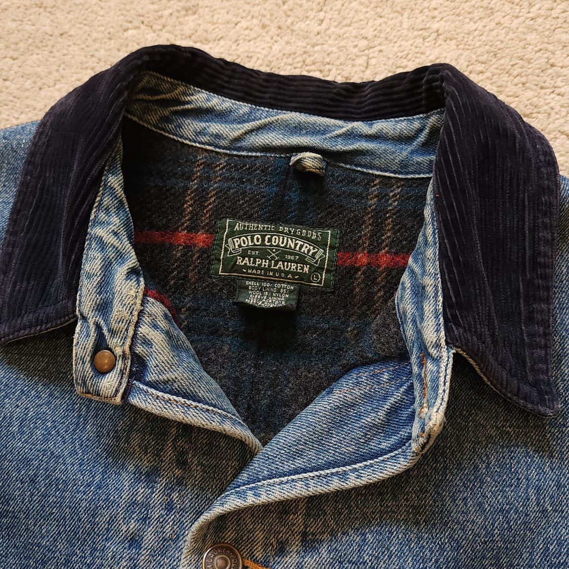 90s 폴로 컨트리 헌팅자켓 블랭킷 라이닝 데님 초어자켓 코트 L 상품이미지6