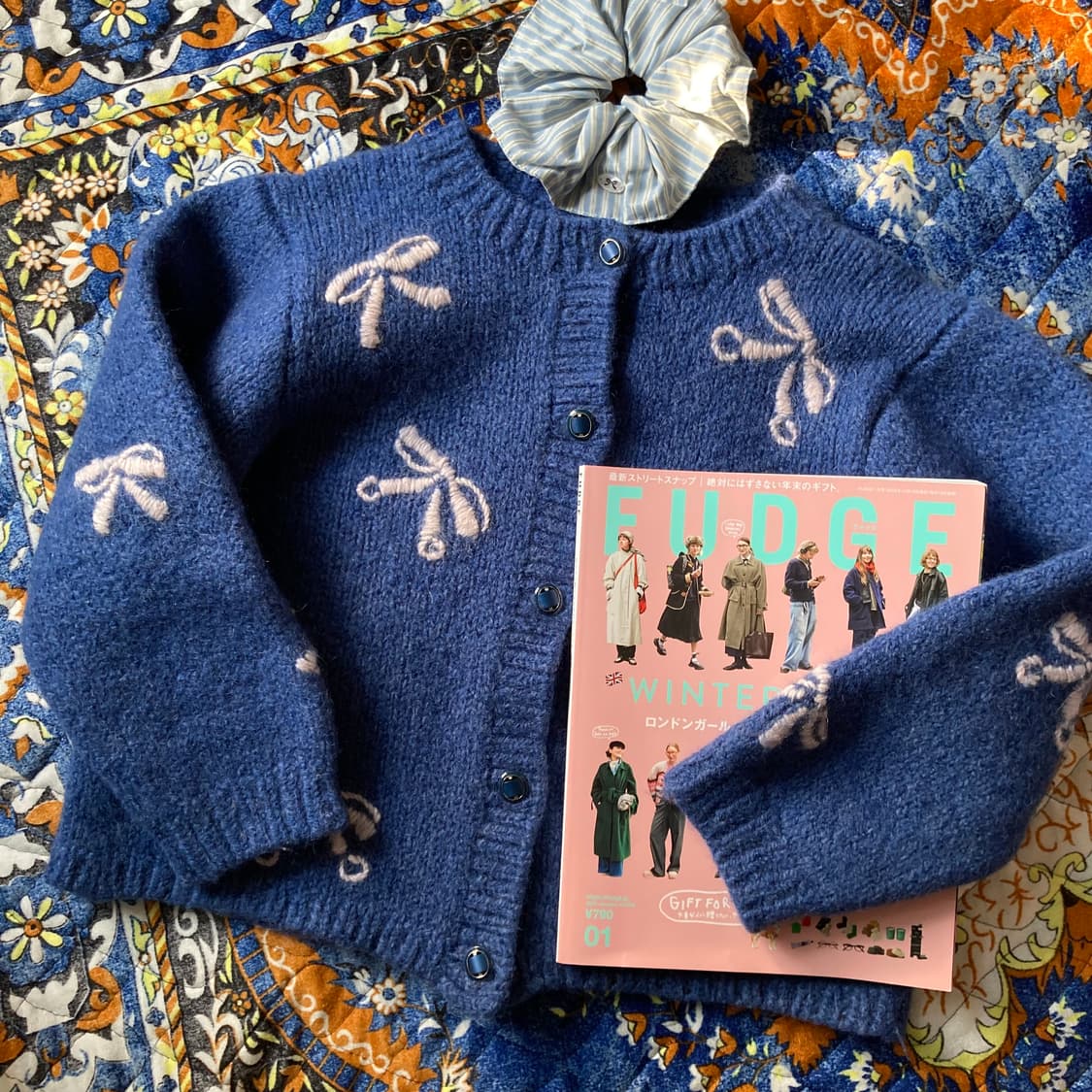 빈티지 핸드메이드 리본 뜨개 퍼프 크로쉐 니트 스웨터 가디건 아우터 상품이미지1