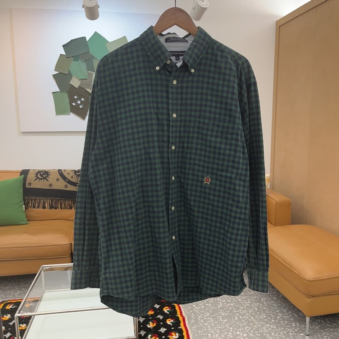 타미힐피거 빈티지 체크 딥그린 오버핏 셔츠 L C06618 상품이미지3