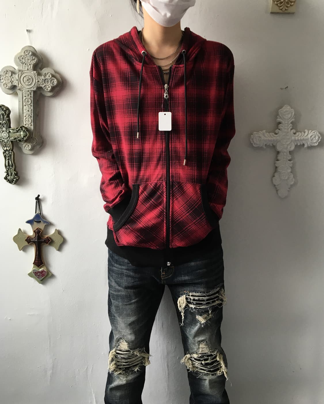 Check pattern hood zip up 상품이미지1