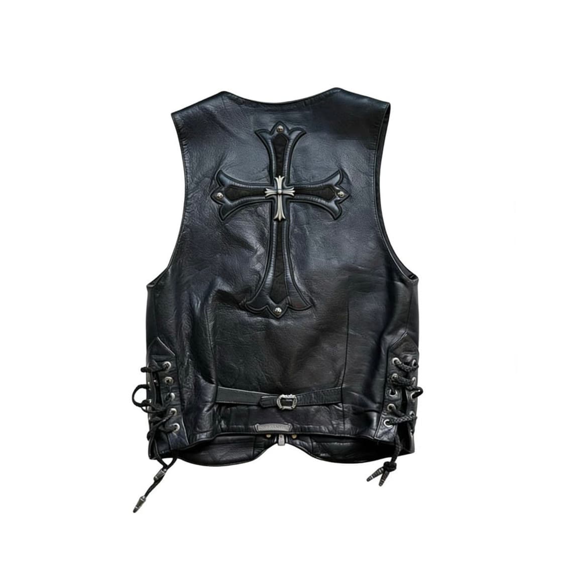 [L] 크롬하츠 크로스 레더 패치 크로스 실버 참 레더 베스트 상품이미지1