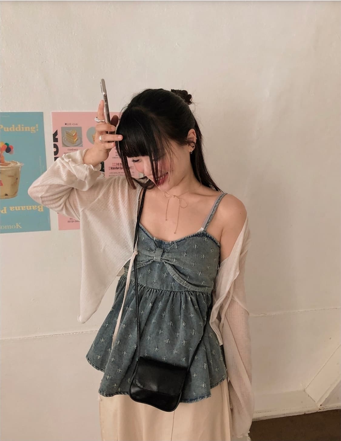 [새상품] 데님 리본 슬리브리스 상품이미지3