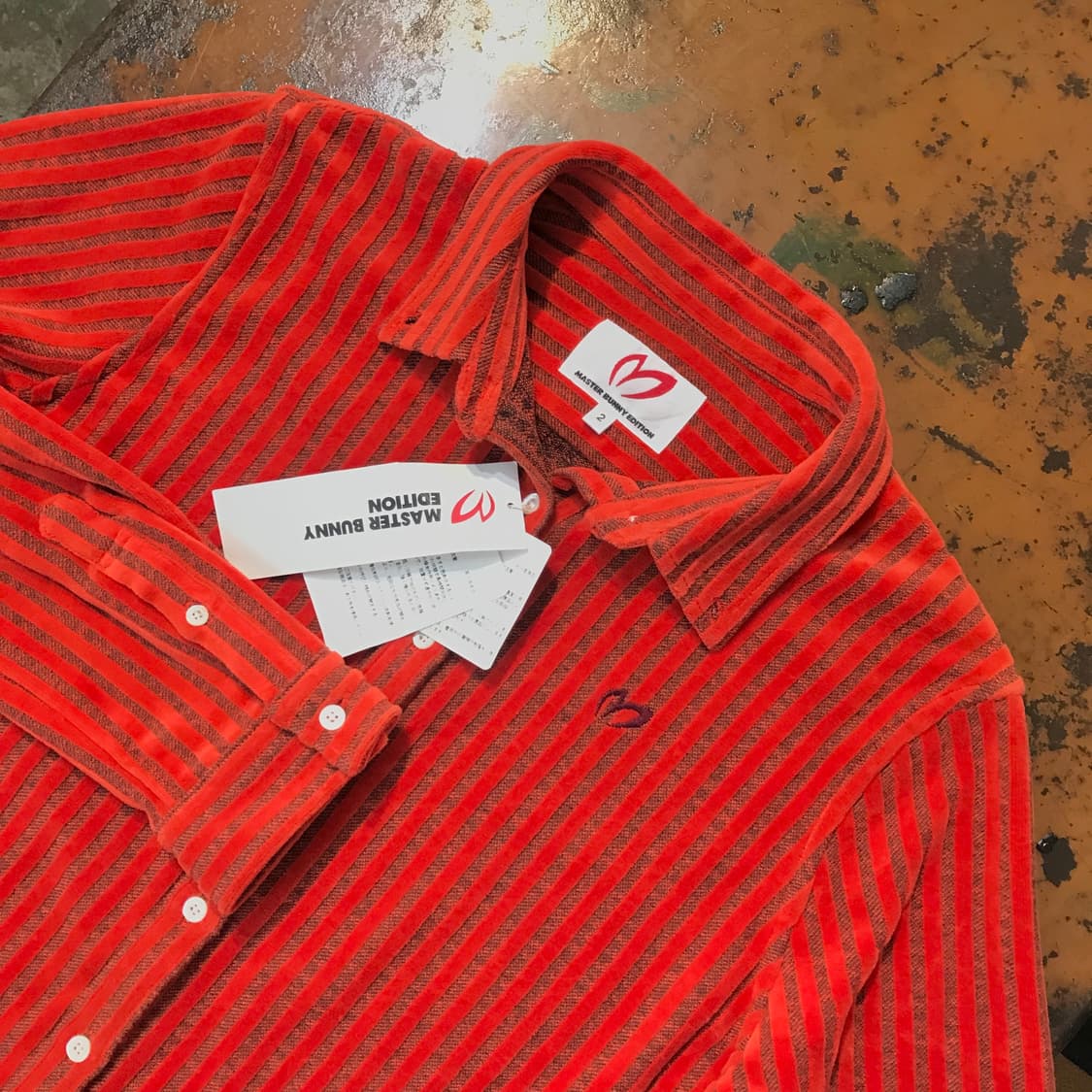 Japan 빈티지 딥 오렌지 코듀로이 스트라이프 셔츠 여성 55 66 상품이미지3