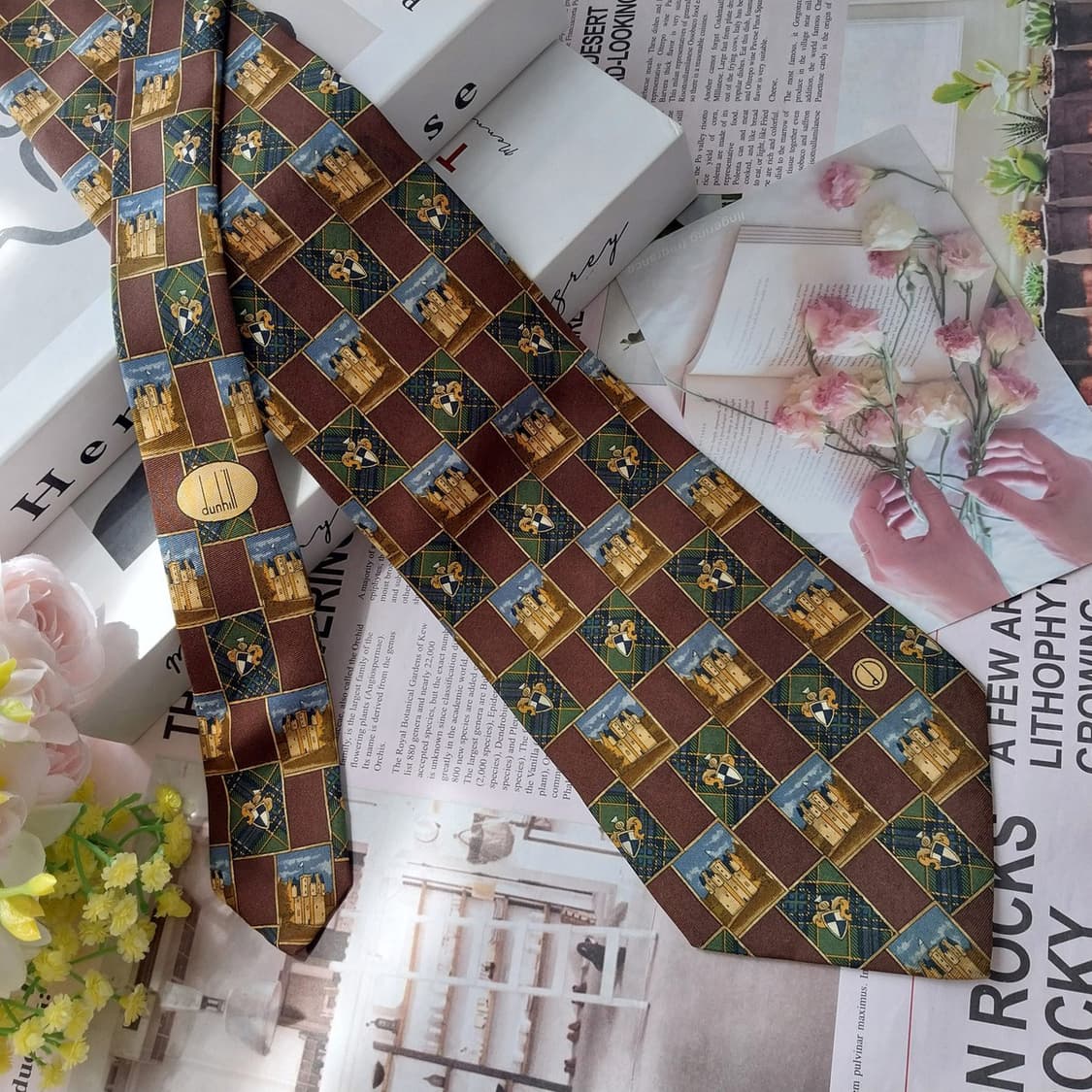 던힐 브라운 성채,기사 방패 모티브넥타이 9.7cm A+~A등급K2743 상품이미지4