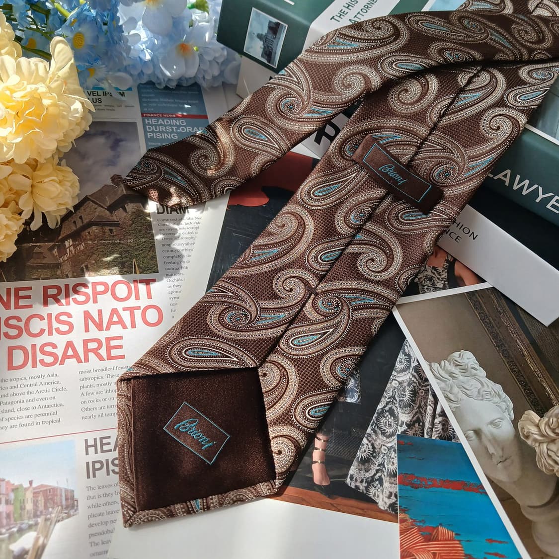 브리오니 실크 브라운 페이즐리 넥타이 9.2cm S~A+등급 e907 상품이미지5