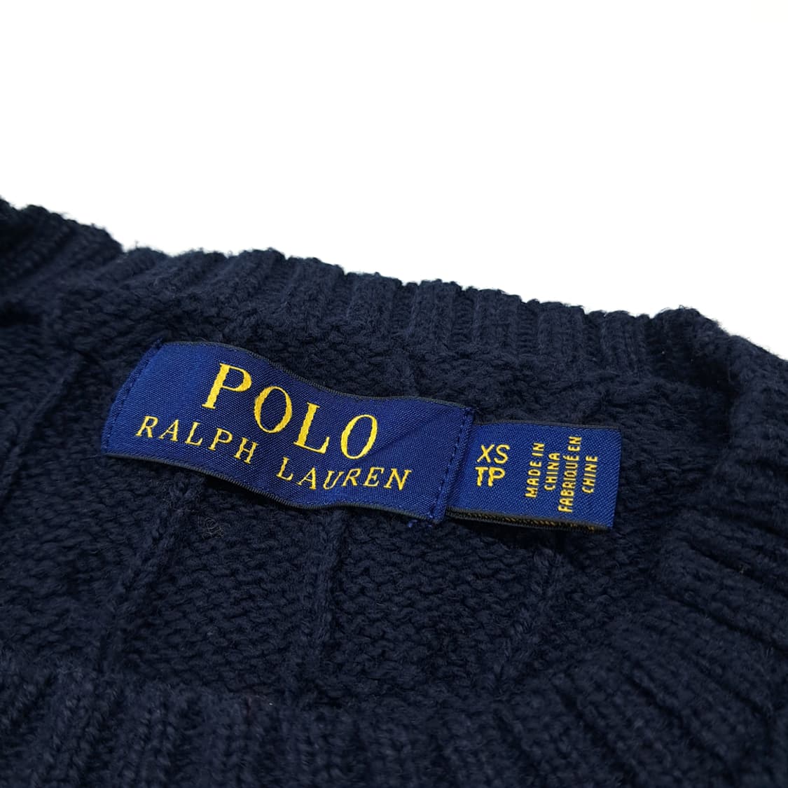 CL386 XS 폴로 코튼 케이블 크루넥 네이비 니트 스웨터 상품이미지3