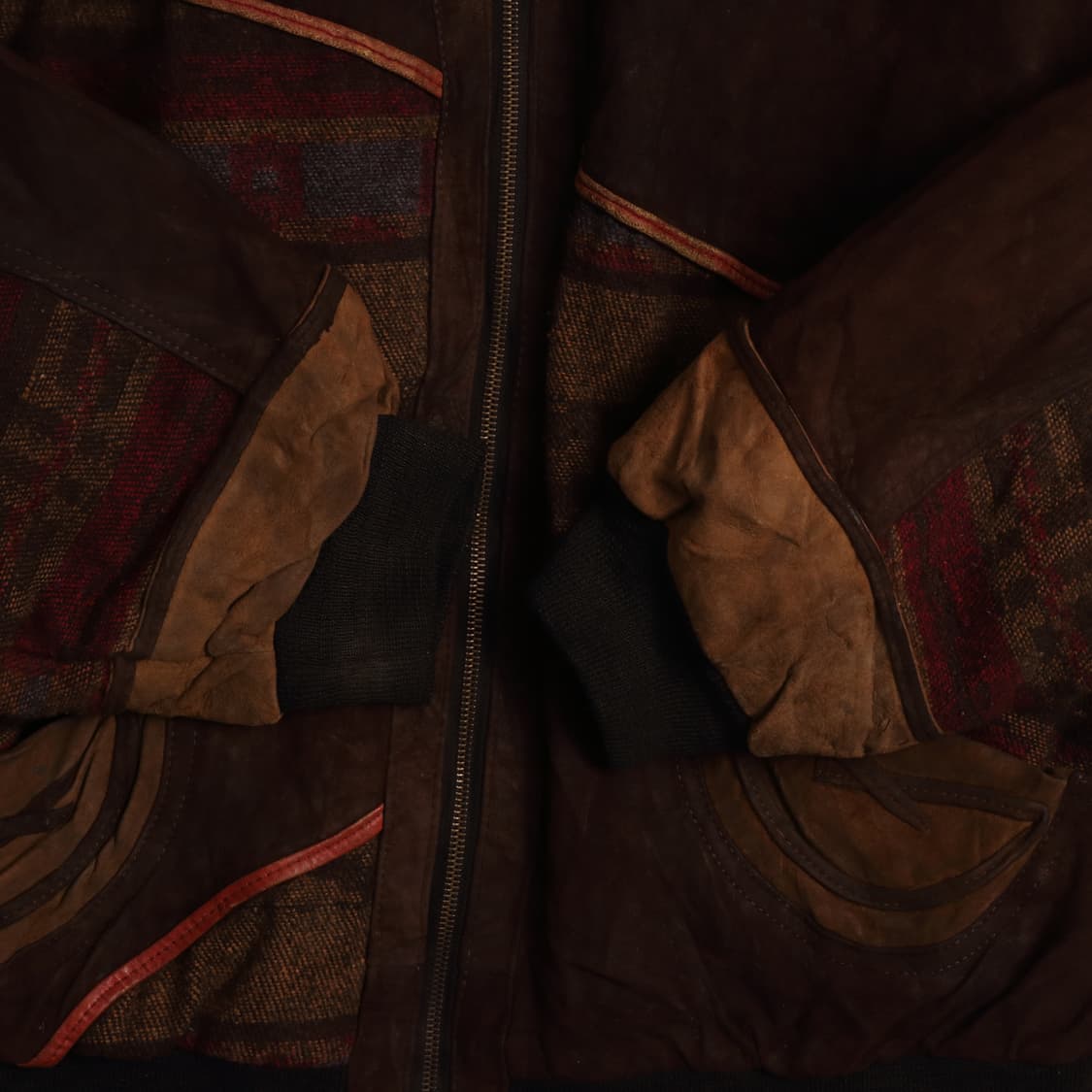 90'S 빈티지 패치워크 울 봄버 레더 가죽자켓 A1671 상품이미지5