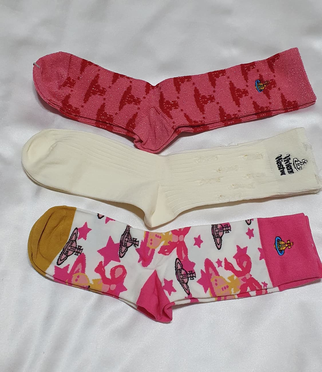 아이보리 핑크 겨자색 크림 빈티지 비비안웨스트우드 양말 상품이미지3