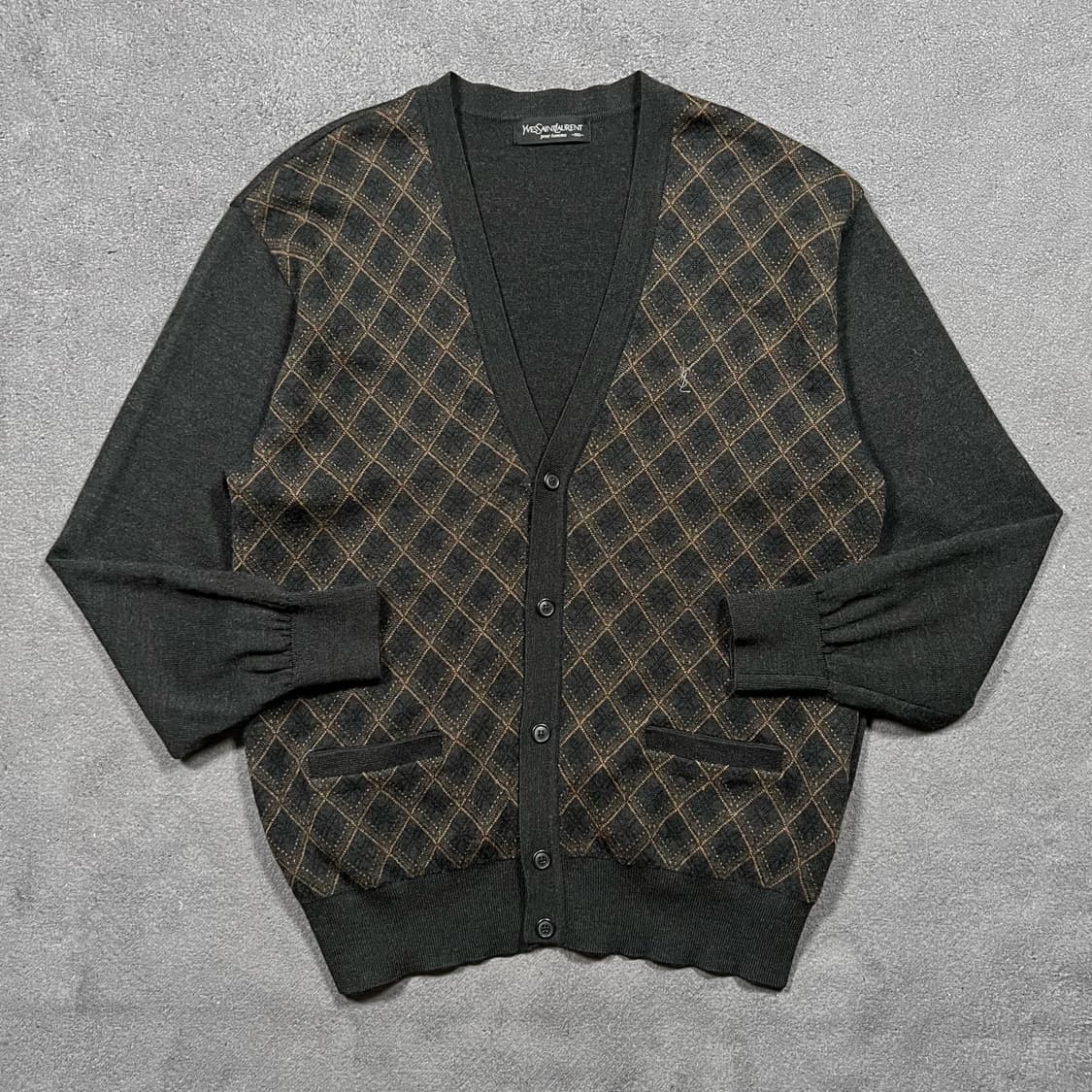 90's 입생로랑 아가일 울 니트 가디건 상품이미지2