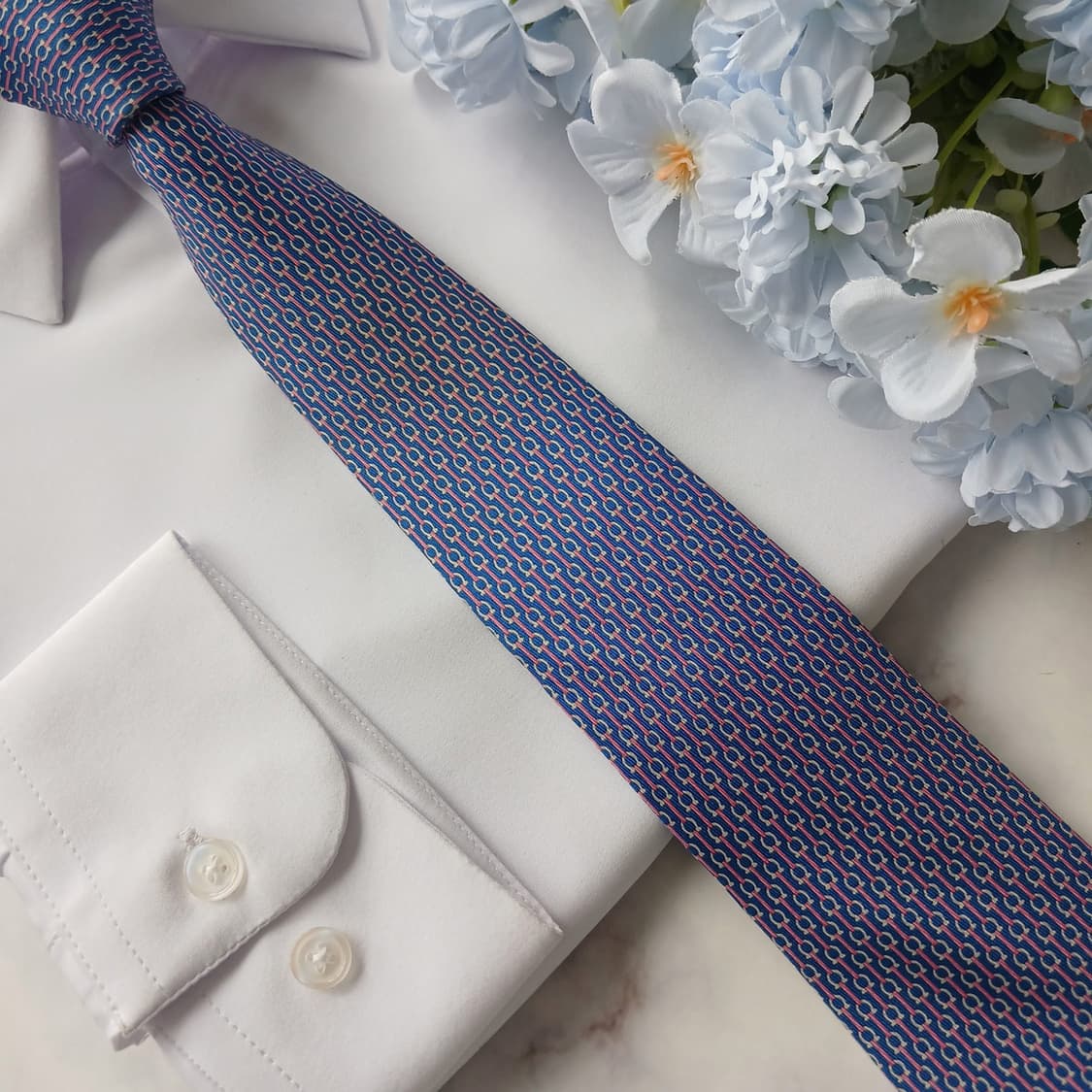 살바토레 페라가모 넥타이 블루 간치니 패턴 8.8cm A등급 G30 상품이미지5