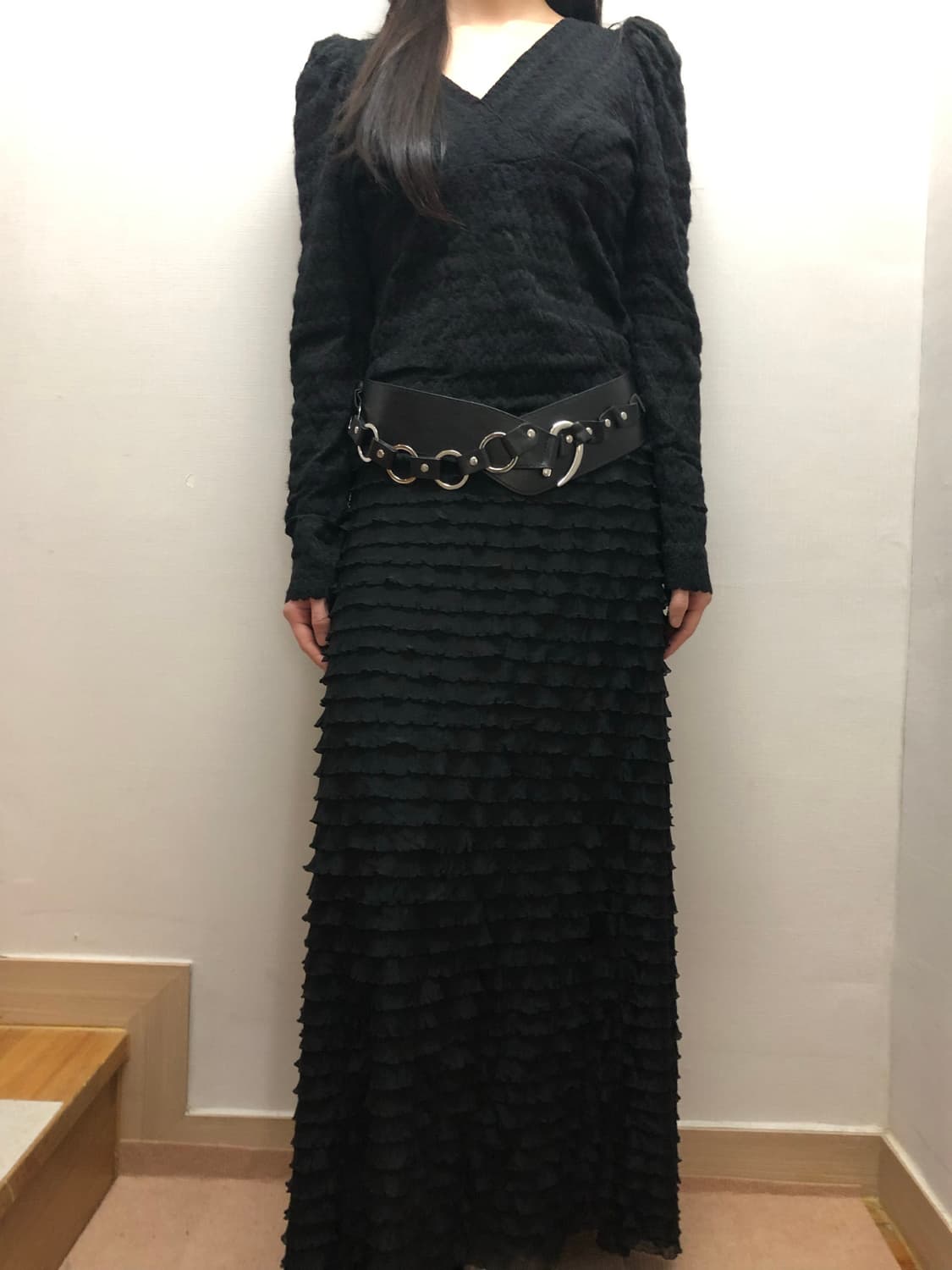 빈티지 블랙 프릴 롱 스커트 상품이미지5