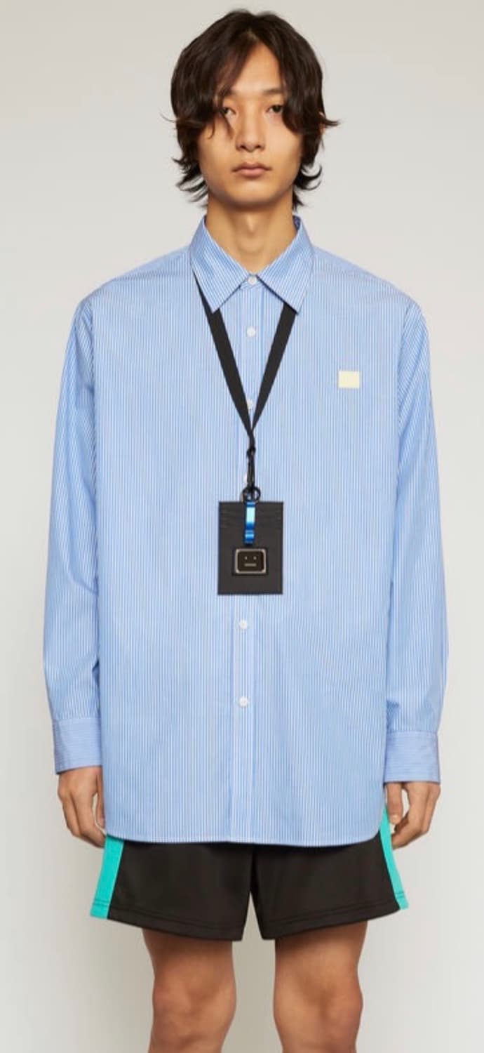 아크네 스튜디오 페이스 패치 스트라이프 셔츠 블루/화이트 S사이즈 상품이미지1