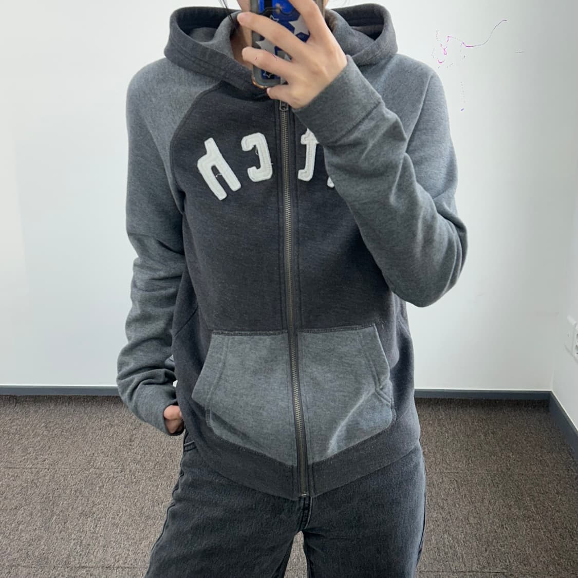 Abercrombie 아베크롬비 그레이 차콜 배색 후드집업 상품이미지1