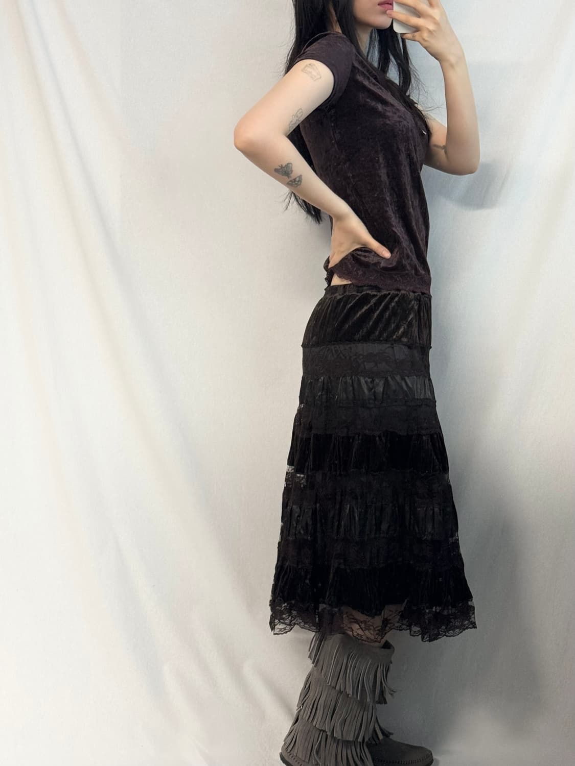 벨벳 레이스 투피스 패치 롱 스커트 3pcs SET 상품이미지5