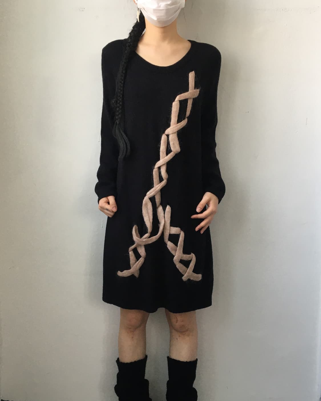 Lace up point knit onepiece 상품이미지1