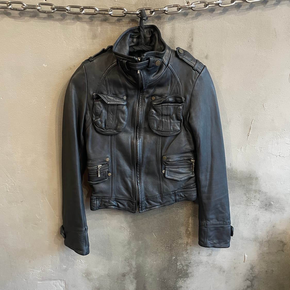 워시드 크롭 레더 자켓 상품이미지2