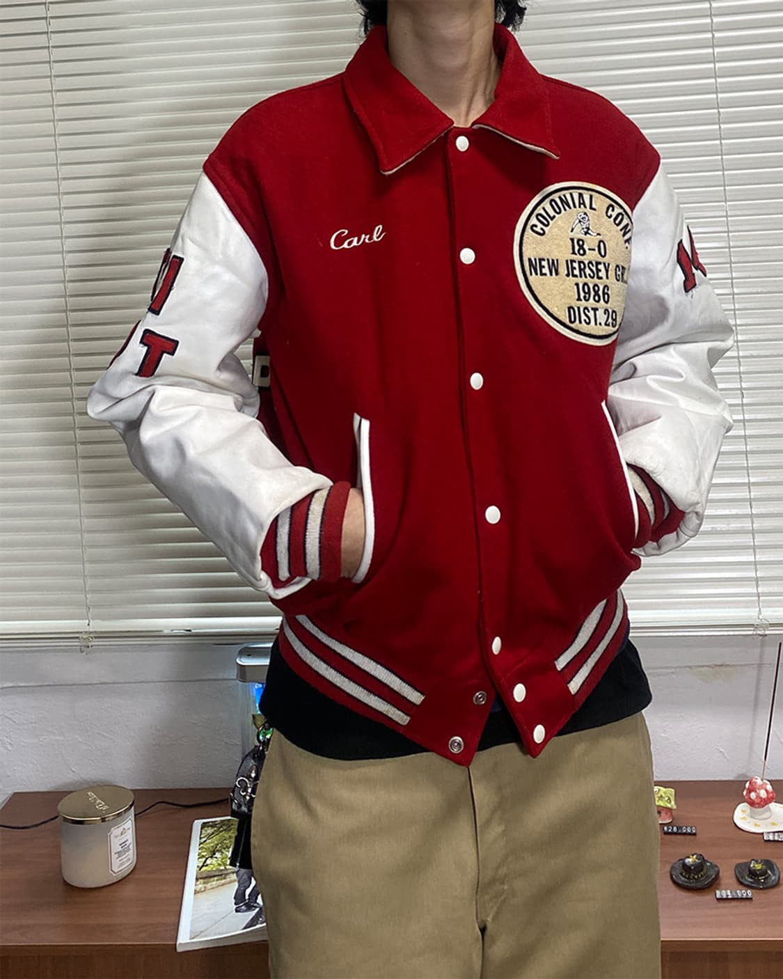 미국 빈티지 80s 레드/화이트 바시티 자켓  상품이미지2