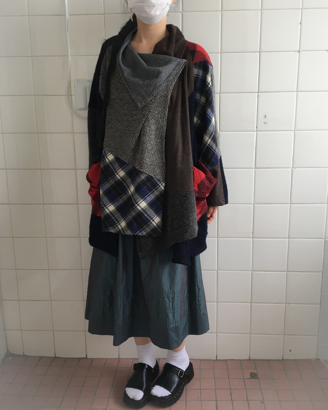 Check pattern mixed drape woolen jacket 상품이미지9